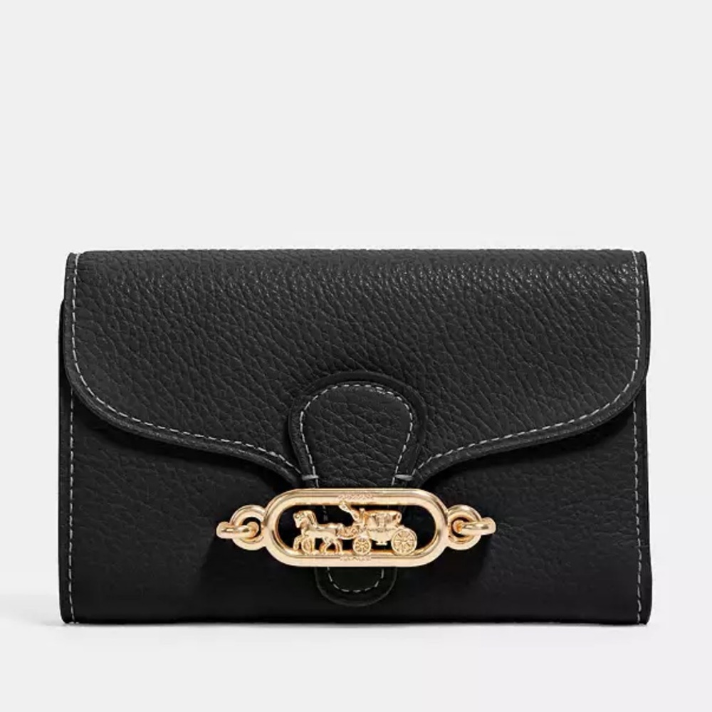 COACH medium Jade Envelope Wallet - Gold Hardware / Black Leather Wallet - NEW